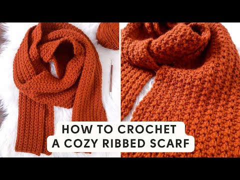 Видео: Как связать крючком уютный ребристый шарф / Бесплатная схема вязания крючком шарфа