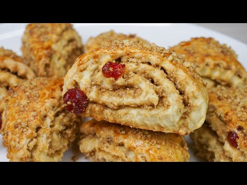 Видео: Слоеное ПЕЧЕНЬЕ с Орехами | Быстрое Ореховое Печенье с сушеной Вишней