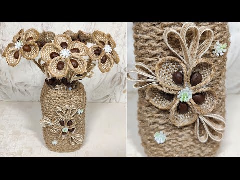 Видео: Ваза и цветы из джута самым простым способом.