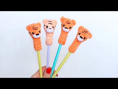 Видео: Тигрёнок на ручку или карандаш крючком. Игрушка, насадка на карандаш или ручку. Мастер-класс