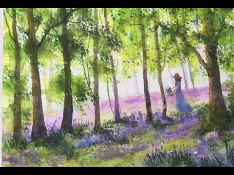 Видео: Весенний лес. Акварель, Легко. Bluebell Wood in watercolour