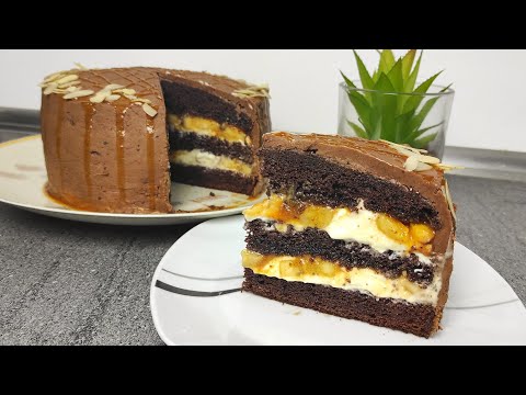 Видео: Шоколадный торт с бананами и карамелью / банановый бисквит Chocolate cake with bananas and caramel