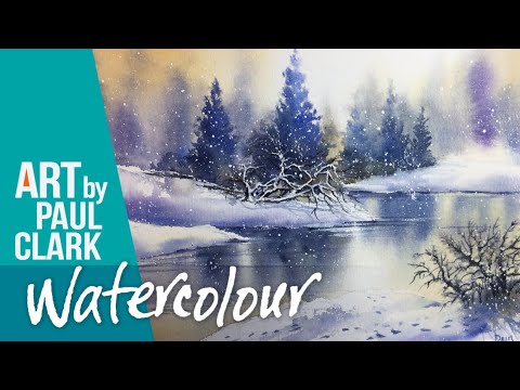 Видео: Как нарисовать зимний лес с отражением акварелью.