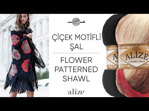 Видео: Alize Angora Gold Batik ile Çiçek Motifli Şal • Flower Patterned Shawl • Шаль с цветочным мотивом