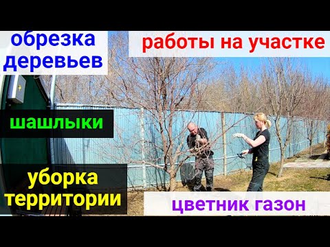 Видео: Весенние работы на участке! Обрезка деревьев, цветник, газон, уборка территории, жарим шашлыки!!!