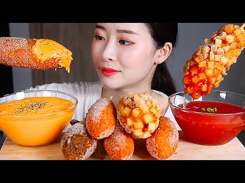 Видео: Хот-дог Кукурузная собака ASMR Mukbang Eating Show