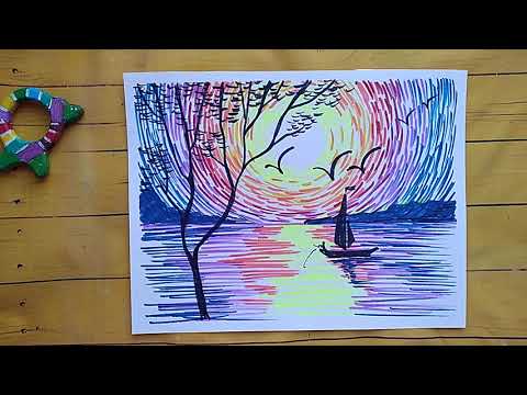 Видео: Как нарисовать фломастерами закат //Серия #Рисуем фломастерами#. Вечерний пейзаж.