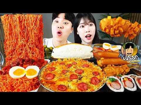 Видео: Текст) ASMR MUKBANG острый рамэн и хот-доги с сыром, пицца и ттеокбокки !! Корейский магазин