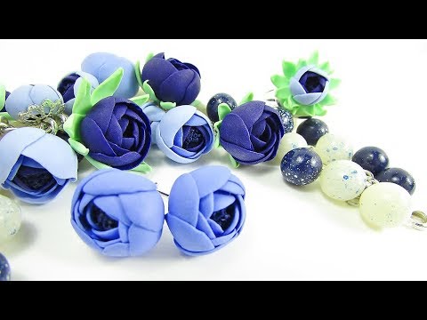 Видео: Голубые ранункулюсы из полимерной глины, мк