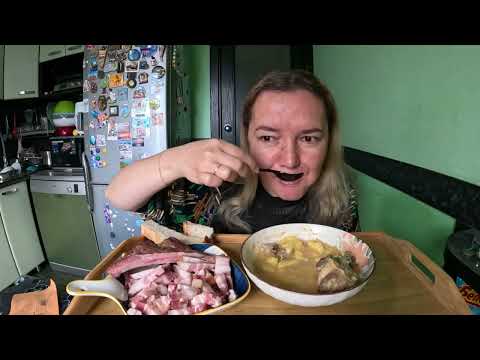Видео: Гороховый суп на говядине с салом и копченостями#mukbang #еда #домашняяеда 