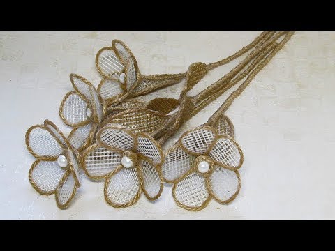 Видео: Цветы из джута. Самый простой способ изготовления.