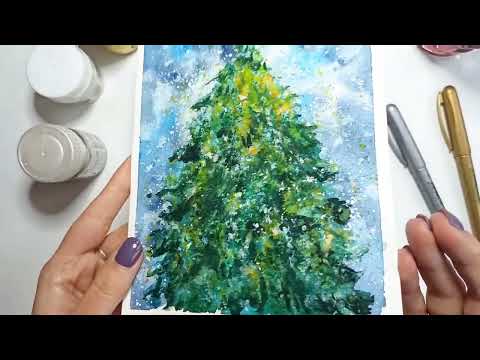 Видео: Онлайн-курс з малювання аквареллю "Зимова казка". Урок "Малюємо новорічну ялинку"
