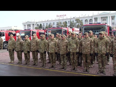 Видео: ТЖД гарнизонына өрт сөндіру көліктері берілді