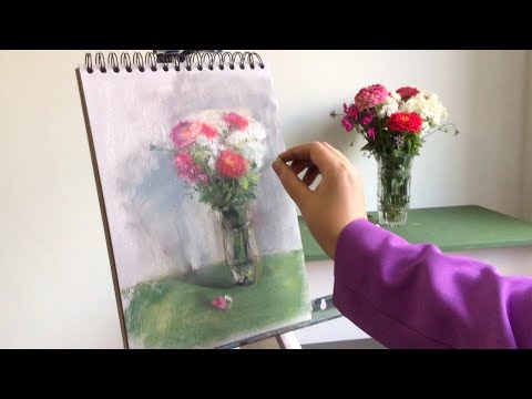 Видео: 💐 Мягкая зарисовка сухой пастелью букета в вазе 🌸