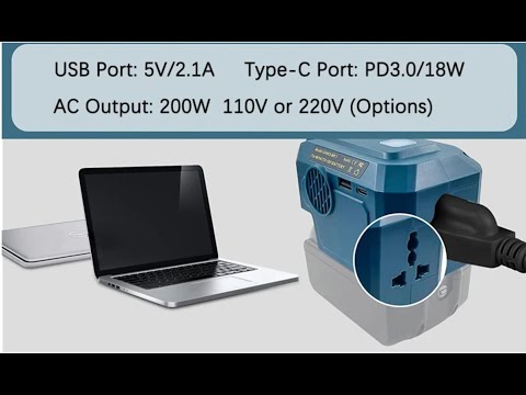 Видео: Инвертор 18-21v=220v - 200w - для Makita - Dewalt - Milwaukee - Powerbank 18-21v=5v