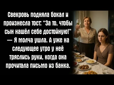 Видео: Свекровь подняла бокал и произнесла тост： “За то, чтобы сын нашёл себе достойную!” — Я молча ушла...