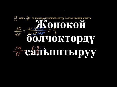 Видео: Жөнөкөй бөлчөктөрдү салыштыруу | Жөнөкөй бөлчөктөрдү салыштыруу| Арифметика | Хан Академия