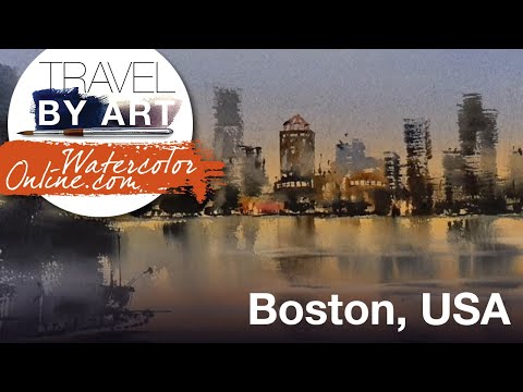Видео: #181 Путешествие по искусству, Эп. 53: Берег Бостона, США (Урок по акварельному пейзажу/городском...