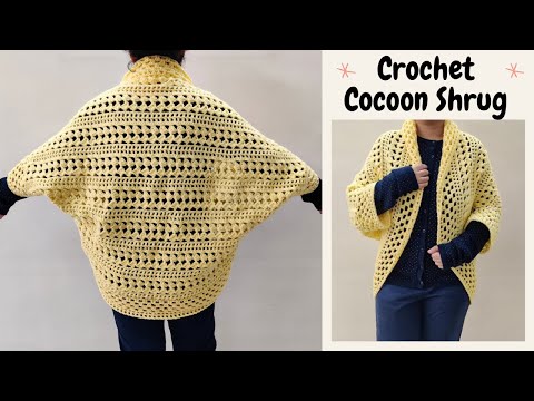 Видео: Вязаный крючком кардиган-кокон с желтыми ромбами | Простой урок по вязанию кардигана-кокона. Разм...