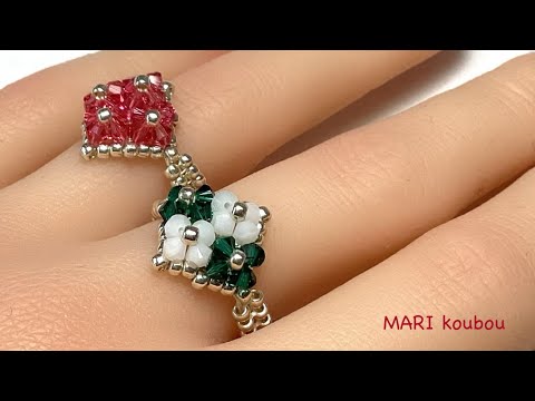 Видео: Кольцо с мотивом из мелкого бисера.