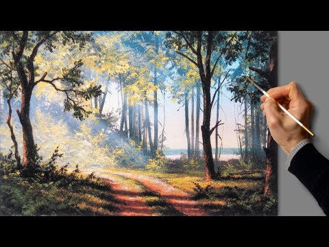 Видео: Живопись акрилом - летний пейзаж. Уроки рисования. Искусство. Красивая картина. Хобби