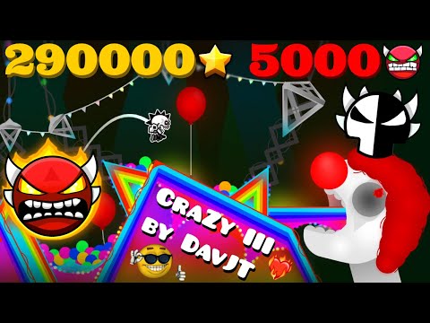 Видео: ⭐️290000 ЗВЁЗД!⭐️ 😈5000 ДЕМОНОВ!!!😈 | Crazy III by DavJT 100% - Легендарный шедевр! | Geometry Dash