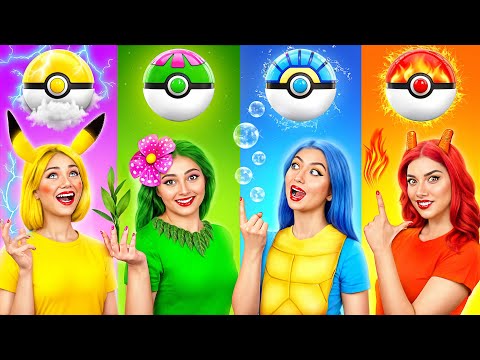 Видео: Девушка Огонь, Вода, Воздух и Земля Покемоны в Реальной Жизни | Сумасшедший Челлендж Multi DO Smile