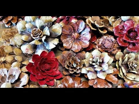Видео: Поделки из шишек/Идеи как сделать цветы из шишек.How to make Pine Cone Flowers