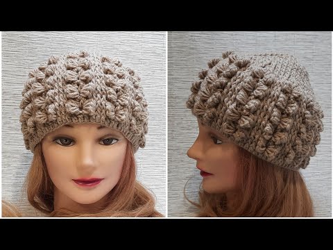Видео: Шапка крючком с 3д узором бабочки