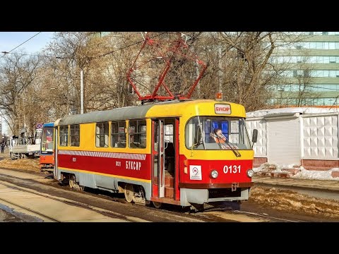 Видео: Маневры Tatra T3SU №0131 (буксир) + 71-623-02 №30395 за территорией Трамвайно-ремонтного завода!