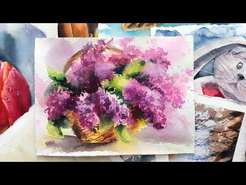 Видео: Бесплатный мастер-класс по акварельной живописи. Как нарисовать сирень.