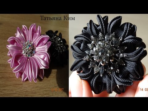 Видео: Интересная Брошь Канзаши/Interesting Kansashi Brooch/簪