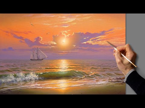 Видео: Живопись акрилом - морской пейзаж. Уроки рисования. Искусство. Красивая картина. Хобби