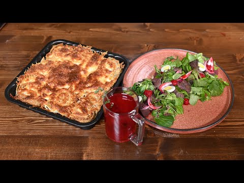 Видео: Блинный пирог. Малиновый сбитень. Салат с куриной печенью и малиновым соусом