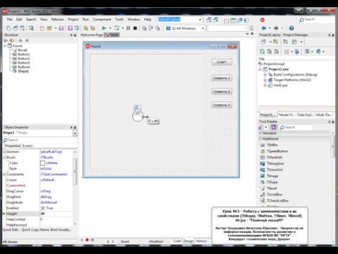 Видео: Урок №3 - Работа с компонентами DELPHI (TTimer, TBevel, TShape). Создание игры "Поймай меня"