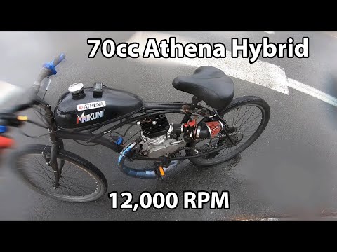 Видео: Моторизованный велосипед Athena объемом 70 куб. см, скорость 57 миль в час