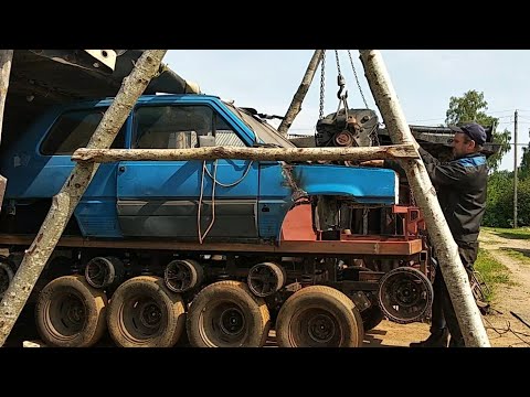 Видео: Постройки гусеничного вездехода часть 8,первая примерка двигателя.