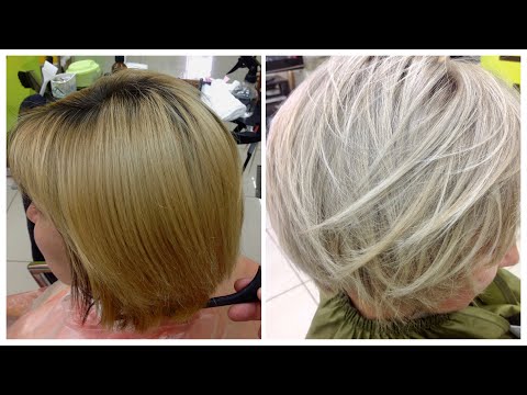 Видео: Из рыжего / желтого в пепельный блонд / осветление волос с затемнением корня Ash Blonde Tutorial