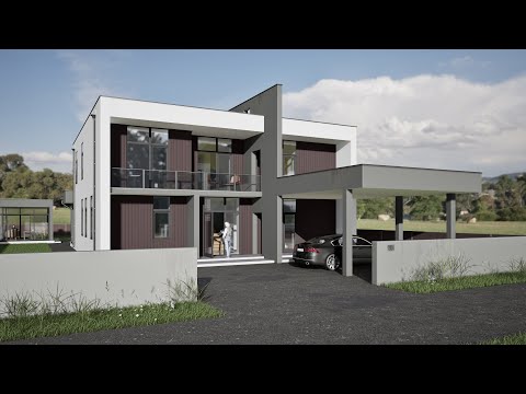 Видео: "Куб-288". Проект двухэтажного дома из кирпича.