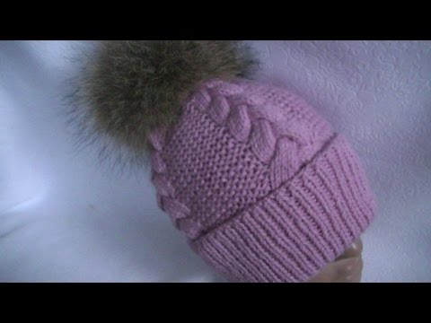 Видео: Вязание шапки узором  платочная  вязка и коса с 15 петель.