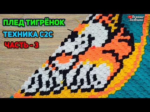 Видео: Мк вязаный детский плед Тигрёнок часть 3 техника С2С