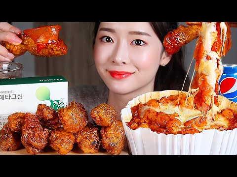Видео: Пряные рисовые лепешки Жареная курочка ASMR Mukbang Eating Show