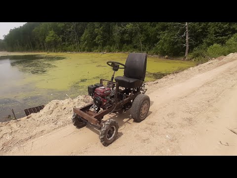 Видео: Минитрактор из металлолома.  Замена приводного ремня. Тестовые нагрузки и покатушки.