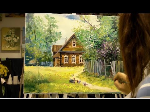 Видео: Картина маслом поэтапно "Деревенский пейзаж".Rural landscape.Picture