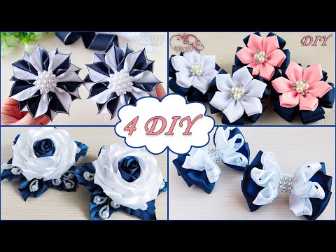 Видео: 4 DIY 🎀 бантики в бело-синем цвете 🎀 на каждый день