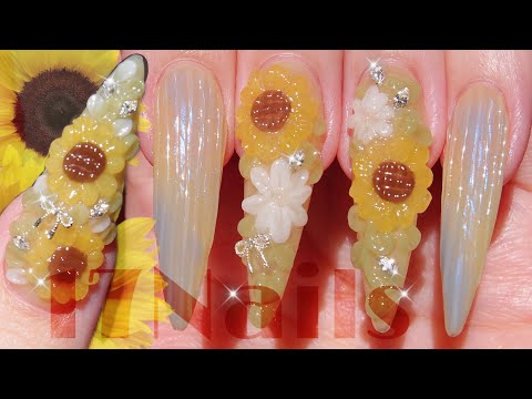 Видео: Подсолнух 🌻 Цветочные ногти 💅 Наращивание и дизайн ногтей с типсами