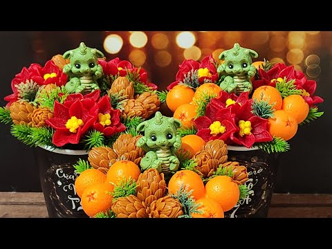 Видео: Новогодние мини-букеты с дракончиками 🐉/Мыловарение