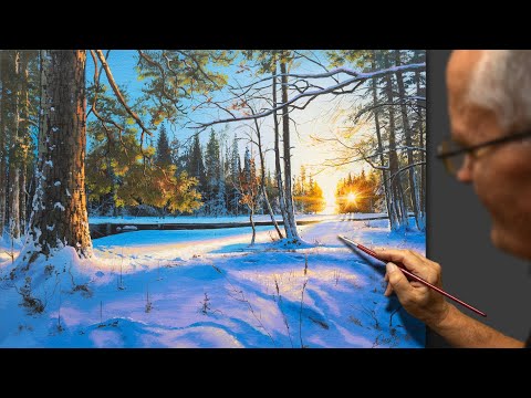 Видео: "Зима" (Солнечный зимний день) Акриловая живопись. Художник - Виктор Юшкевич. #97