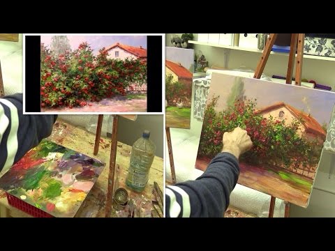 Видео: Розовый куст. Мастер-класс на двух холстах. Master class on two canvases