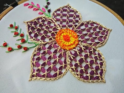 Видео: Фэнтези цветок вышивка стежком - ручная вышивка